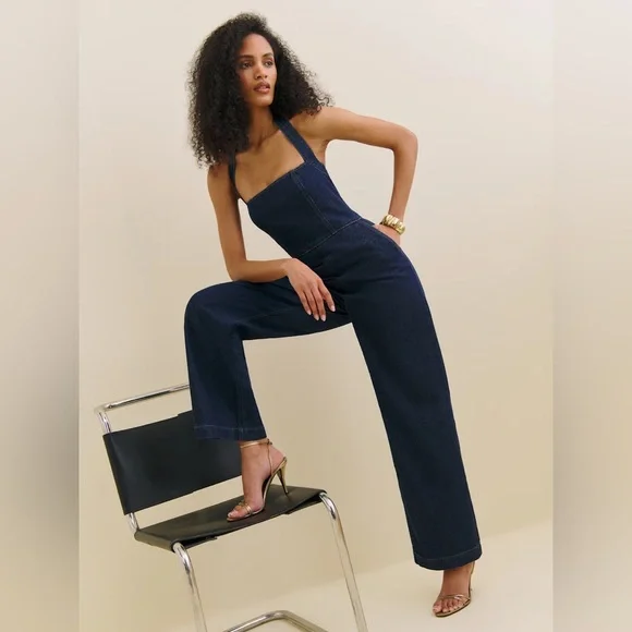 Reformation Danna Halter Denim Jumpsuit - Picture 3 of 4